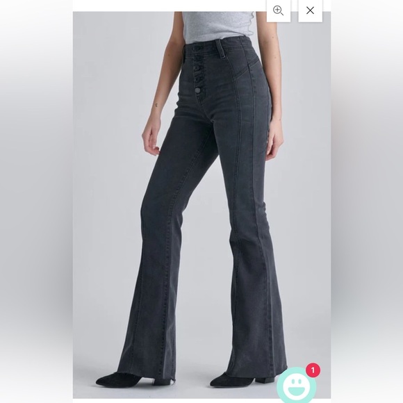 Cello Juniors Sz 3 Black Button Front High Waist Jeans Flare Rough Edge Bottoms - Picture 3 of 16